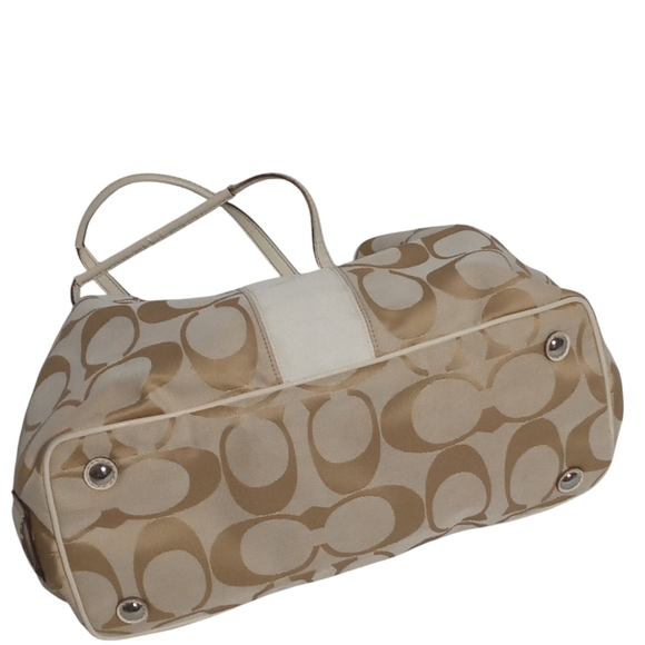 Coach Jacquard Fabric Vintage C Monogram Kiss Lock Beige Cream Leather Trim - Picture 5 of 7